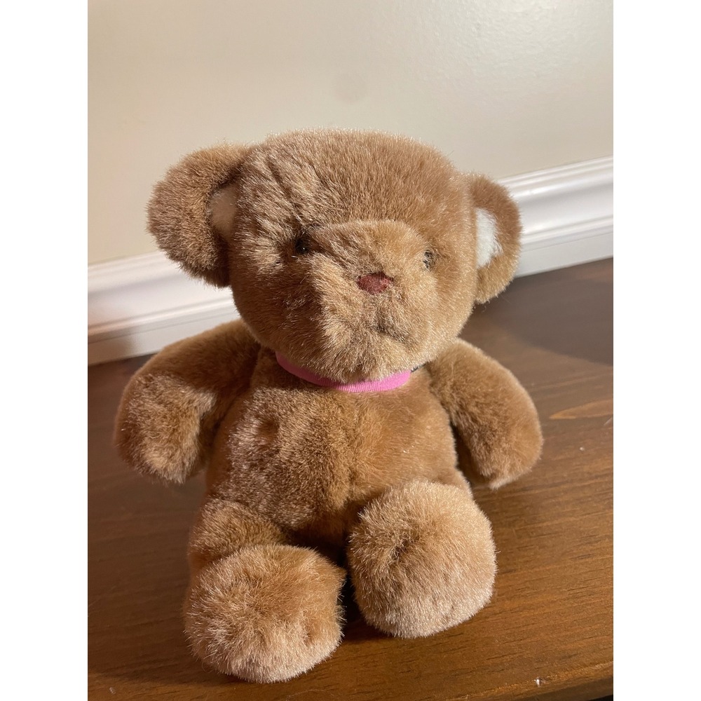 Vintage 1985 GUND Brown Teddy Bear Plush Stuffed Animal with Pink Ribbon - Picture 1 of 6